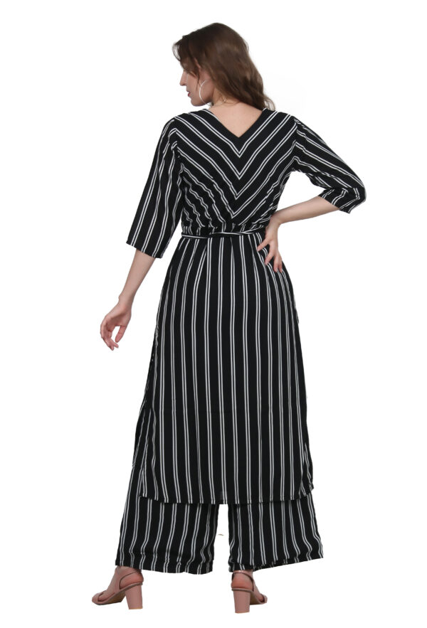 Ruzzell Georgette Black and white Striped plazzo set - Image 6