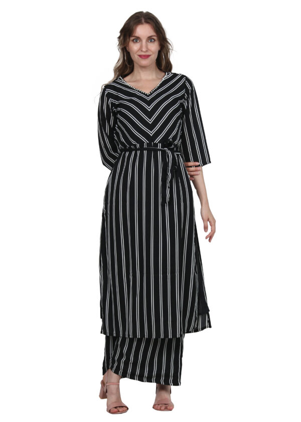 Ruzzell Georgette Black and white Striped plazzo set - Image 5