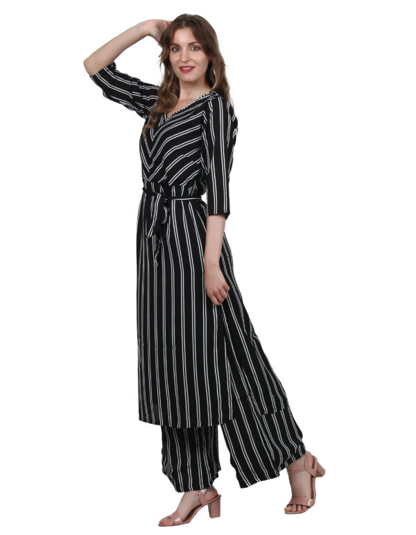 Ruzzell Georgette Black and white Striped plazzo set