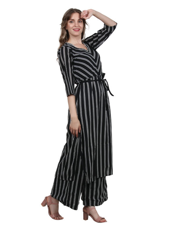 Ruzzell Georgette Black and white Striped plazzo set - Image 3