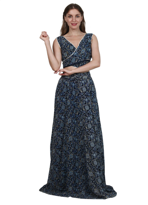 Ruzzell pure chiffon blue printed Crop Top with skirt set - Image 4