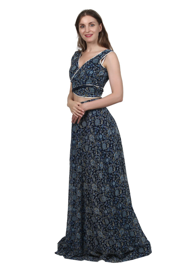 Ruzzell pure chiffon blue printed Crop Top with skirt set - Image 3