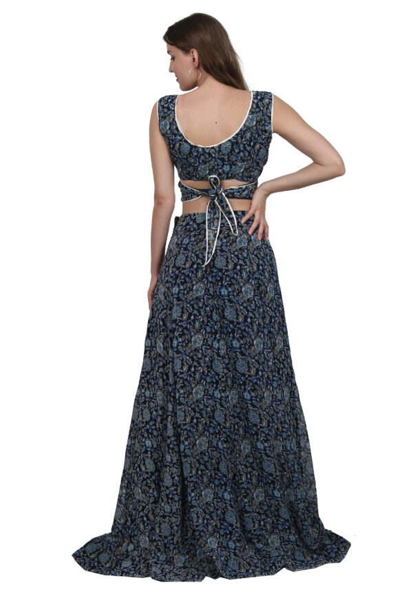 Ruzzell pure chiffon blue printed Crop Top with skirt set - Image 5