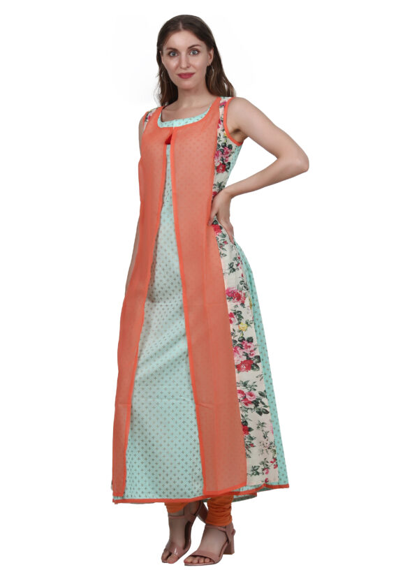 Ruzzell Floral Jacket style Sleeveless one piece kurti - Image 2