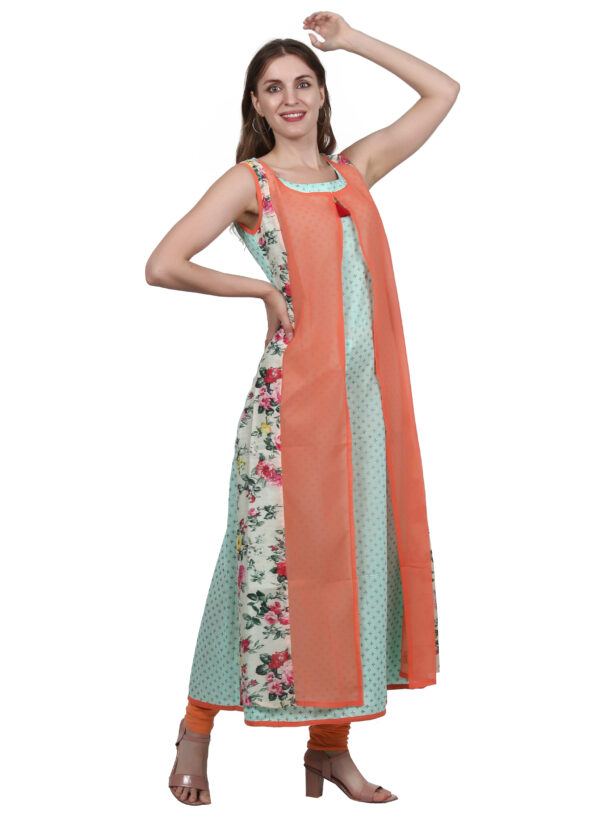 Ruzzell Floral Jacket style Sleeveless one piece kurti - Image 6