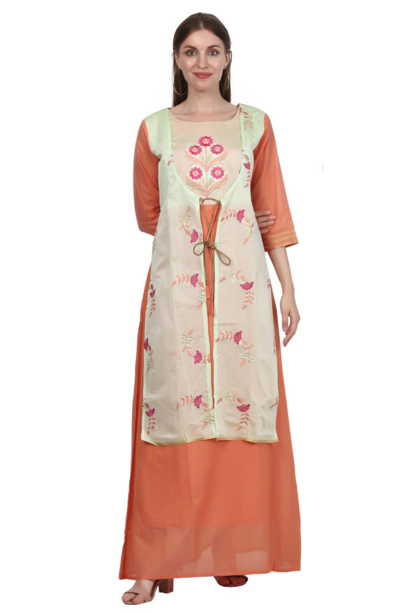 Ruzzell Peach one piece Long  Embroidered Kurti
