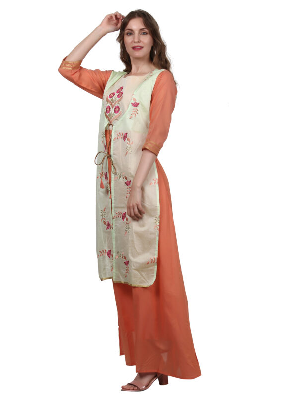 Ruzzell Peach one piece Long  Embroidered Kurti - Image 3