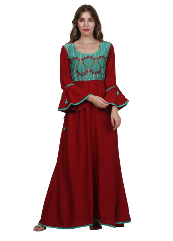 Ruzzell Maroon Rayon cotton Embroidered flaired Kurti - Image 8