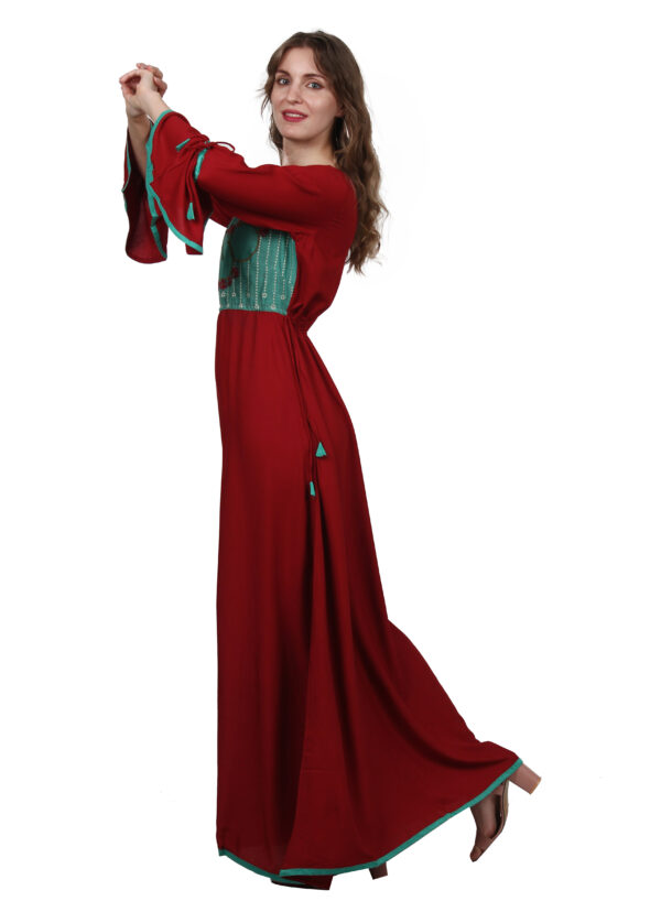 Ruzzell Maroon Rayon cotton Embroidered flaired Kurti - Image 7
