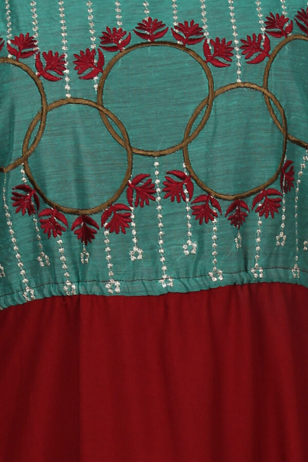 Ruzzell Maroon Rayon cotton Embroidered flaired Kurti - Image 5