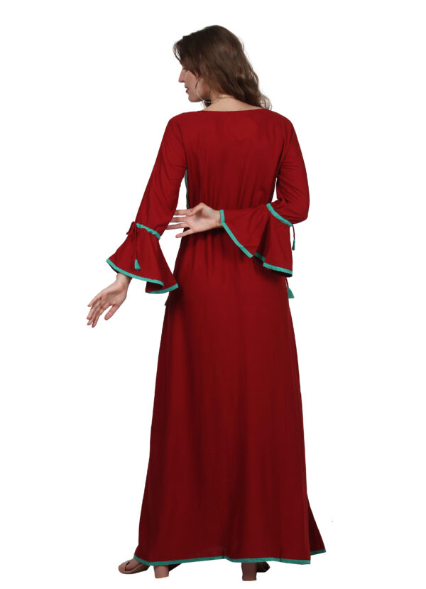 Ruzzell Maroon Rayon cotton Embroidered flaired Kurti - Image 3