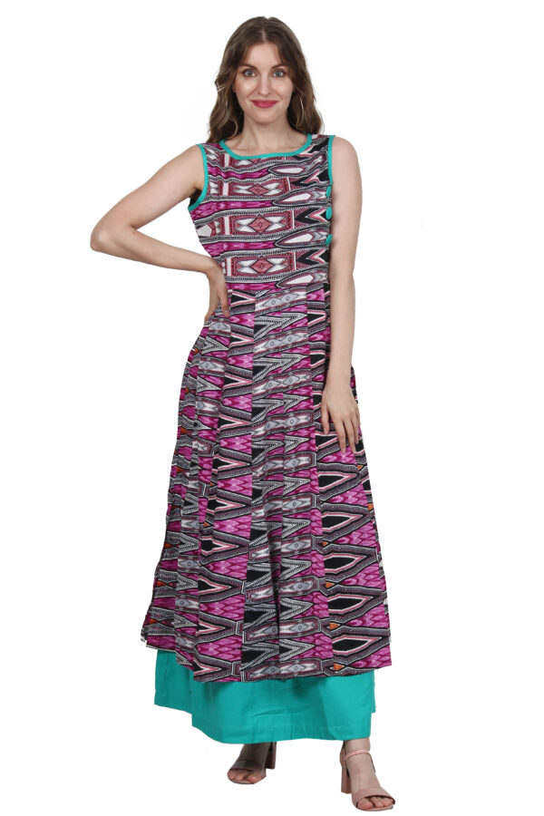 Ruzzell long  Multicolor sleeveless Flaired one piece - Image 4