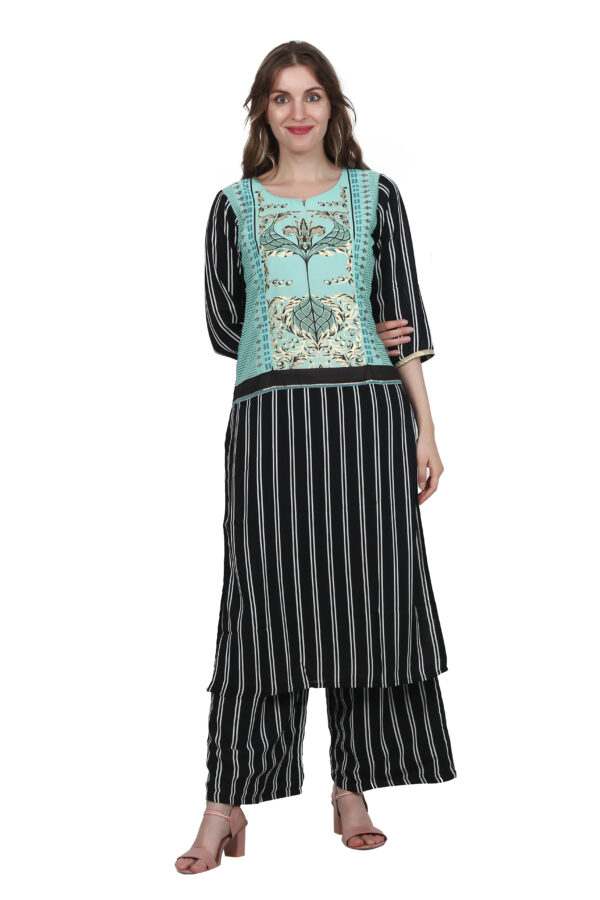 Ruzzell Black stipe and Printed Geogette Plazzo Set