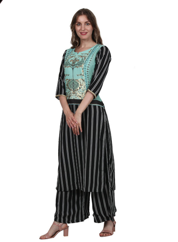 Ruzzell Black stipe and Printed Geogette Plazzo Set - Image 4