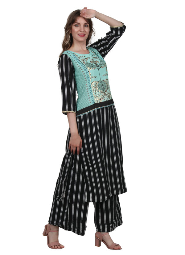 Ruzzell Black stipe and Printed Geogette Plazzo Set - Image 5