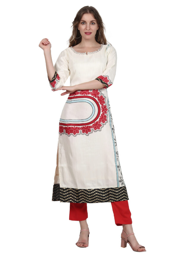 Ruzzell Off white silk printed Straight Kurti