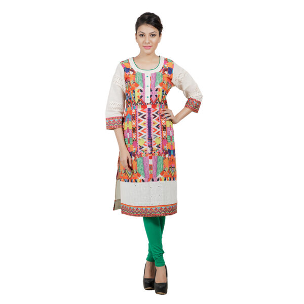 Women Printed Pure Cotton Straight Kurta  (Beige) - Image 5