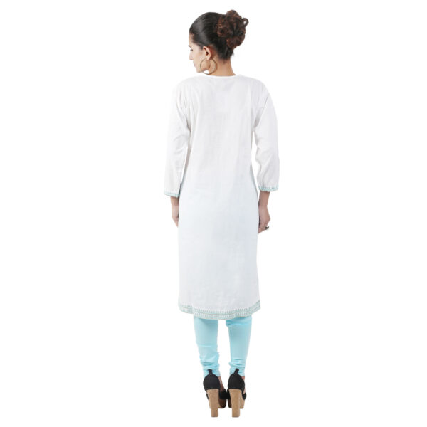 Women Printed Pure Cotton Straight White Kurti - Image 6