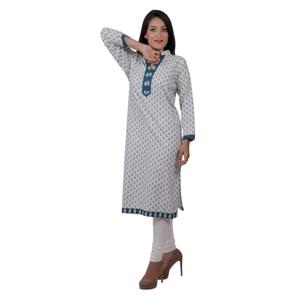 Women Checkered Khadi Cotton Frontslit Kurti - Image 4