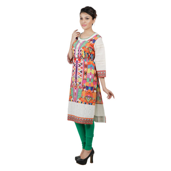 Women Printed Pure Cotton Straight Kurta  (Beige)