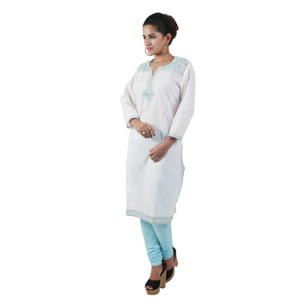 Women Printed Pure Cotton Straight White Kurti - Image 5