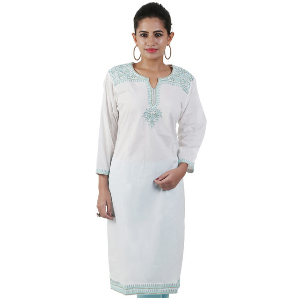 Women Printed Pure Cotton Straight White Kurti - Image 4