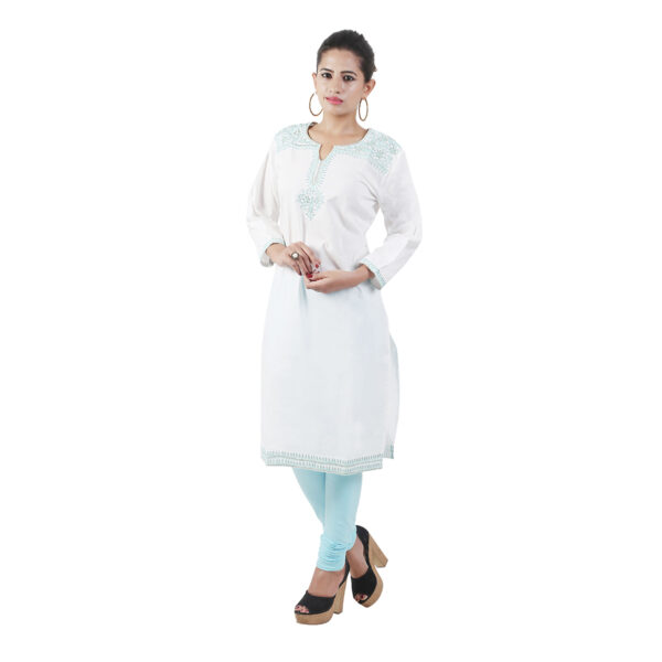 Women Printed Pure Cotton Straight White Kurti