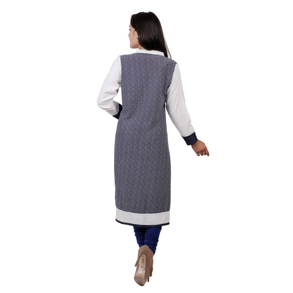 Women Embroidered Cotton Blend Straight Kurti (White, Black) - Image 3