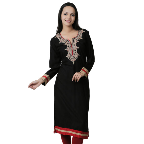 Women Self Design Cotton Rayon Straight Kurta  (Black) - Image 4