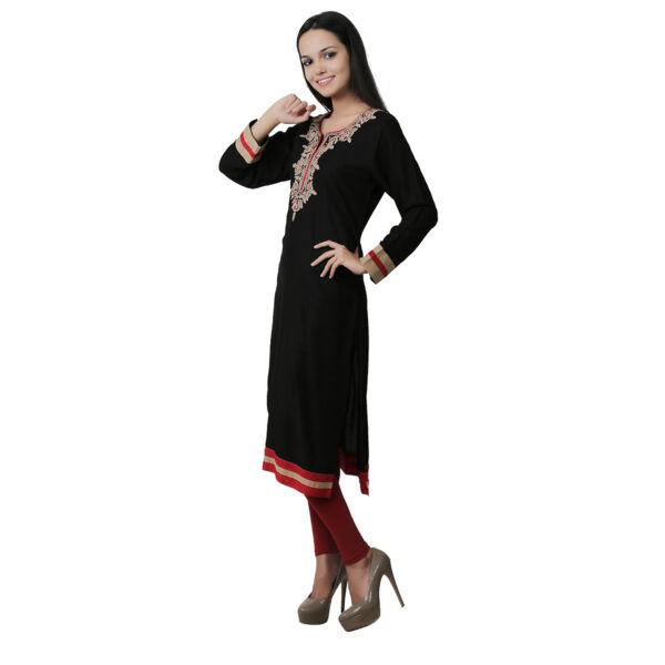 Women Self Design Cotton Rayon Straight Kurta  (Black)