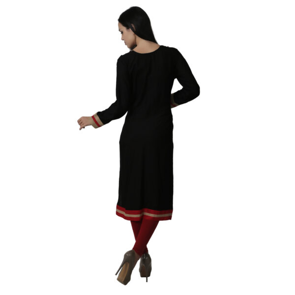 Women Self Design Cotton Rayon Straight Kurta  (Black) - Image 2