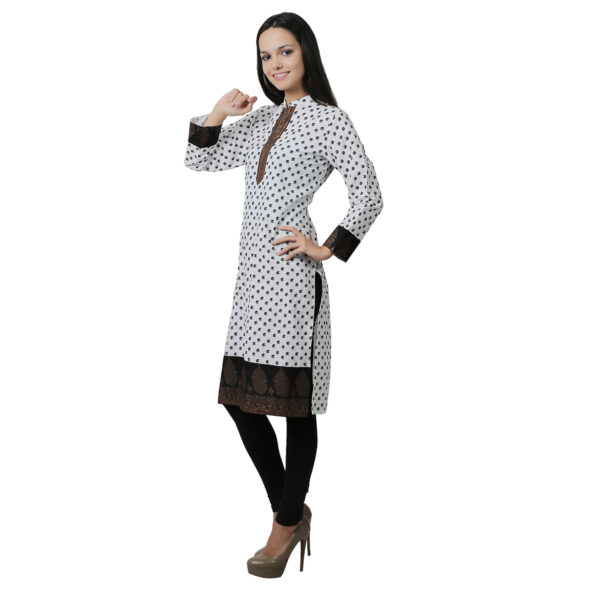 Women Chikan Embroidery Cotton Blend Straight Kurti