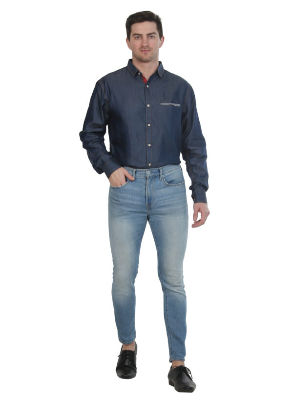 Men Regular Fit Solid Spread blue Collar Casual Shirt - Image 9