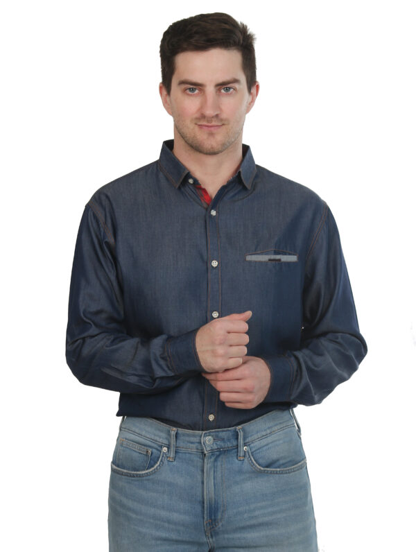 Men Regular Fit Solid Spread blue Collar Casual Shirt - Image 7
