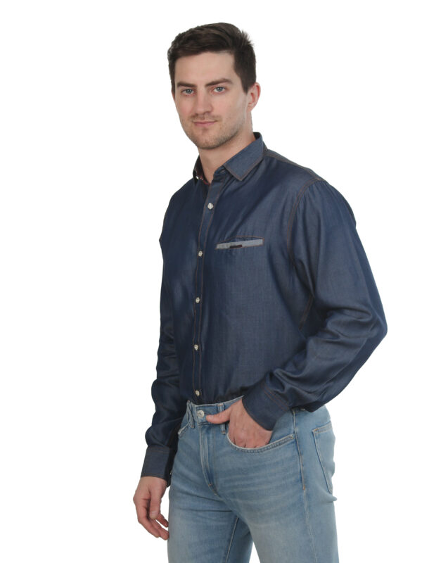 Men Regular Fit Solid Spread blue Collar Casual Shirt - Image 6