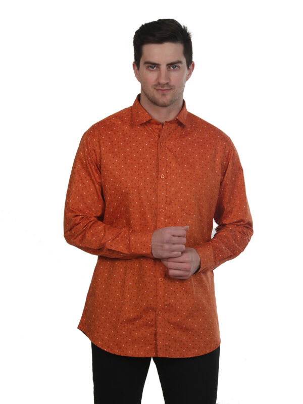 Men Slim Fit Solid Mandarin Red Collar Casual Shirt - Image 8