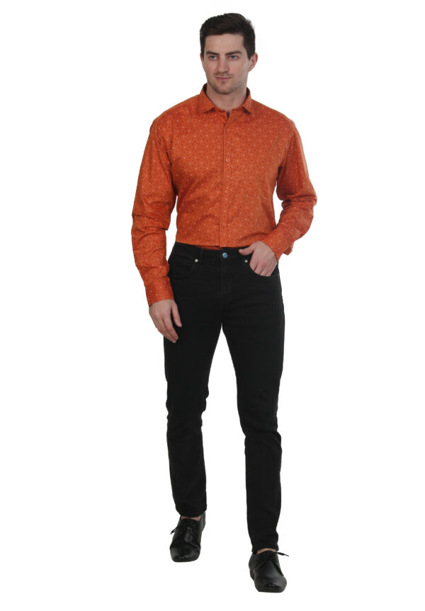 Men Slim Fit Solid Mandarin Red Collar Casual Shirt - Image 7