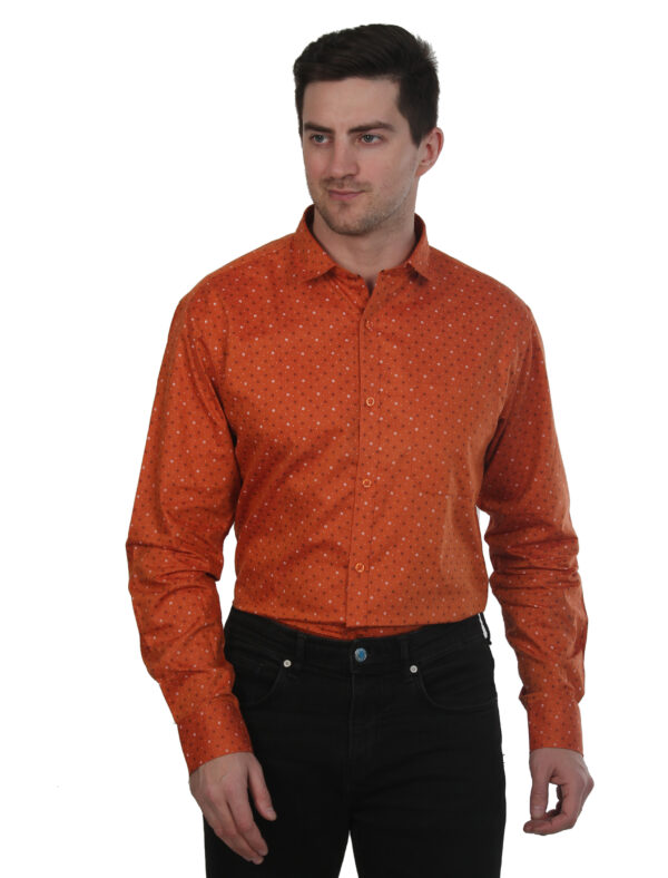 Men Slim Fit Solid Mandarin Red Collar Casual Shirt - Image 6