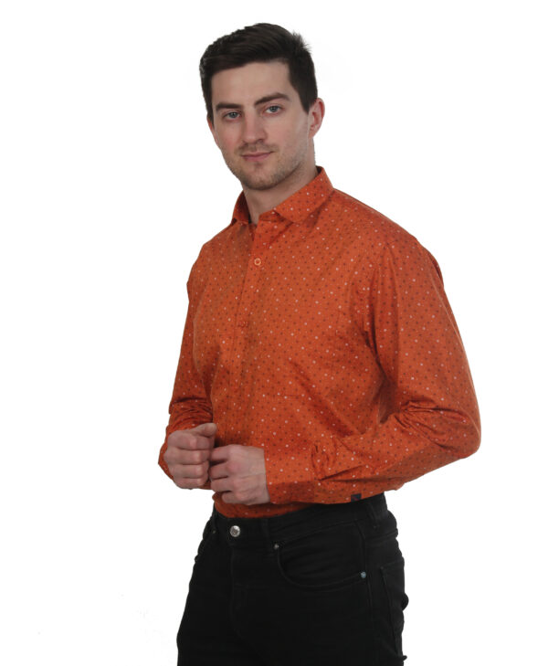 Men Slim Fit Solid Mandarin Red Collar Casual Shirt - Image 5