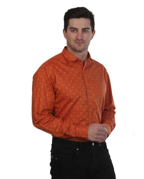 Men Slim Fit Solid Mandarin Red Collar Casual Shirt