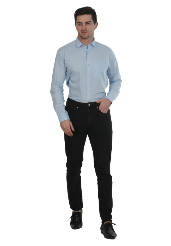 Men Regular Fit Solid Sky blue Collar Casual Shirt - Image 8