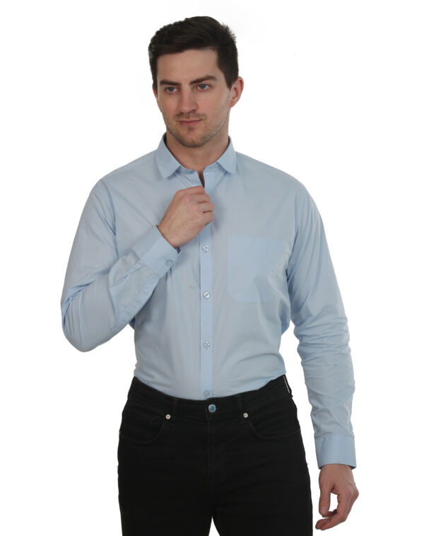 Men Regular Fit Solid Sky blue Collar Casual Shirt - Image 7
