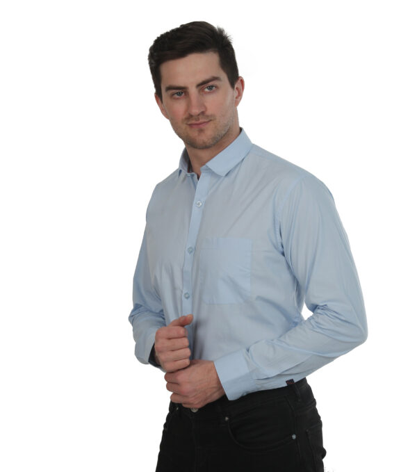 Men Regular Fit Solid Sky blue Collar Casual Shirt - Image 6