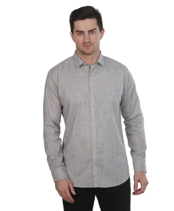 Men Regular Fit Solid Spread Grey Collar Casual Shirt - Image 7