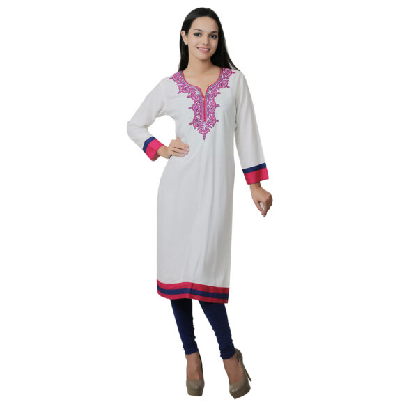 Women Floral Print Viscose Rayon Straight Kurta  (White) - Image 6