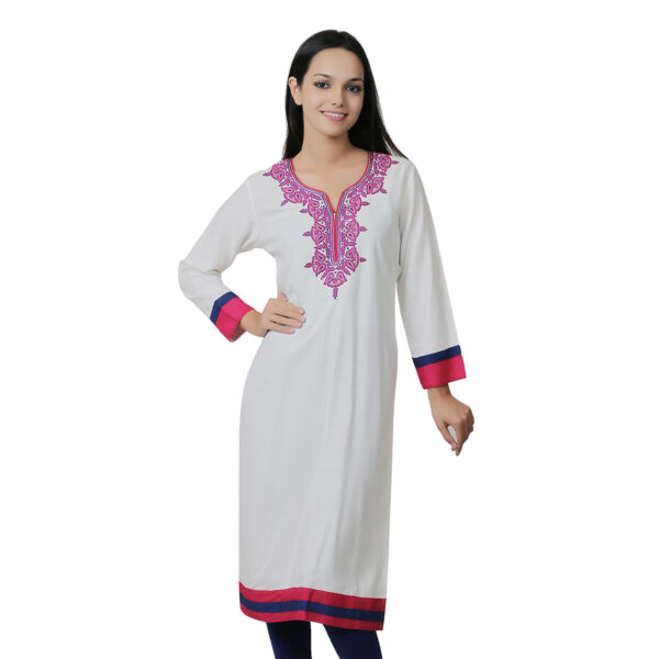 Women Floral Print Viscose Rayon Straight Kurta  (White) - Image 5