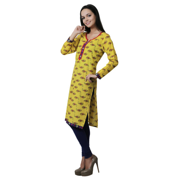 Women Geometric Print Viscose Rayon Straight Kurti  (Yellow)